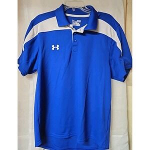 Under Armour  Logo White &  Blue Polo Men's Med Quarter Button Up Loose Heat Gea